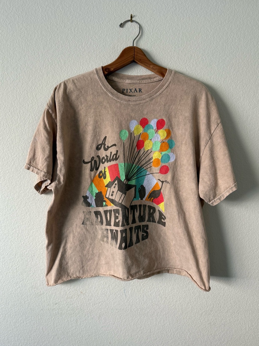 Disney Pixar "Up" Acid Wash Graphic Crop Top Tee, Size XL